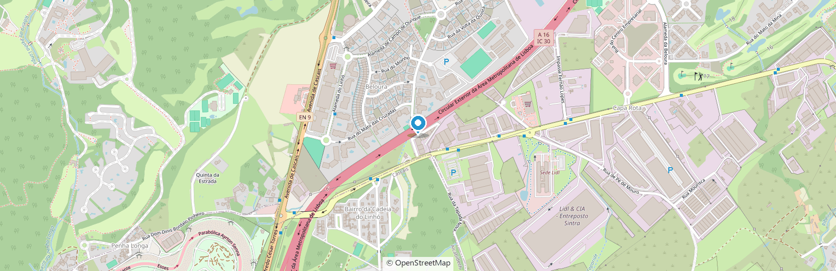 Mapa da localização da LusoClinic Beloura — Beloura Business Center, Rua dos Navegantes, Bloco 8, RCH-B, Linhó, 2710-297 Sintra